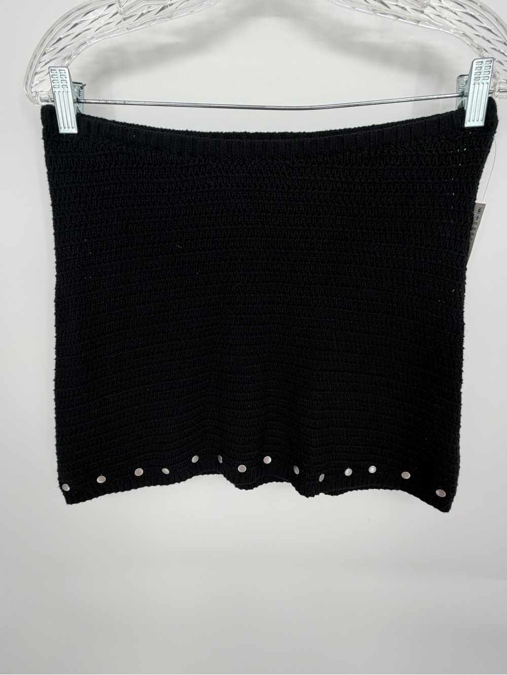 Stud-Hem Black Knit Mini Skirt